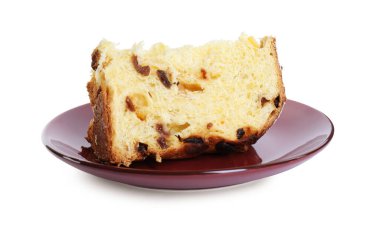 Lezzetli panettone keki beyaza izole edilmiş. Noel yemeği