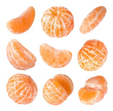 Taze mandalinalar beyaz üzerine izole edilmiş, set. Citrus meyvesi.