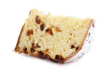Lezzetli panettone keki beyaza izole edilmiş. Noel yemeği