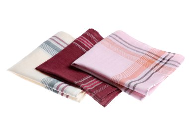 Beyaza izole edilmiş farklı mendiller. Şık aksesuar