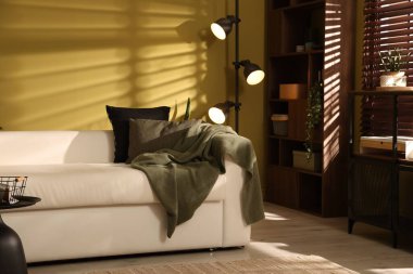 Rahat kanepesi ve diğer mobilyaları olan oturma odası. İç tasarım