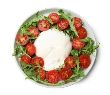 Arugula ve domatesli nefis burata peyniri.