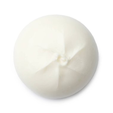 Lezzetli taze burrata peyniri beyaza izole edilmiş, üst manzara