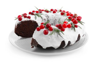 Beyaz yaban mersinli ve biberiyeli lezzetli Noel pastası.