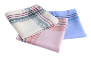 Beyaza izole edilmiş farklı mendiller. Şık aksesuar