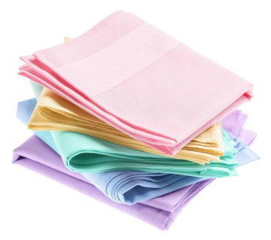 Beyaz üzerine izole edilmiş farklı şık mendiller yığını