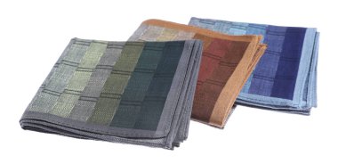 Beyaza izole edilmiş farklı mendiller. Şık aksesuar