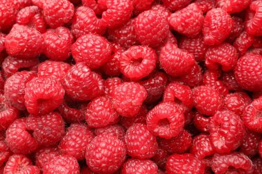 Arka plan olarak taze ahududu, üst manzara