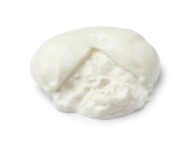 Beyaza izole edilmiş lezzetli burata peyniri. İtalyan mutfağı