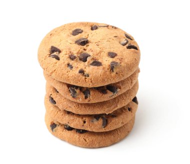 Lezzetli çikolata parçalı kurabiyeler beyaza izole edilmiş