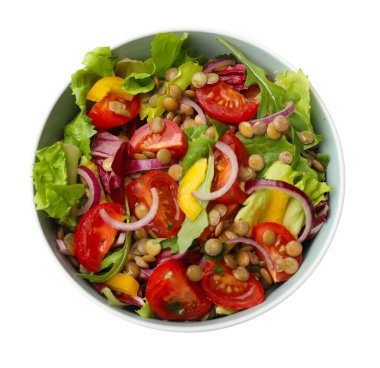 Mercimek ve sebzeli nefis bir salata.