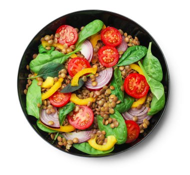 Mercimek ve sebzeli leziz salata.