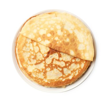 Beyaz, üst görünümde izole edilmiş lezzetli krep yığını