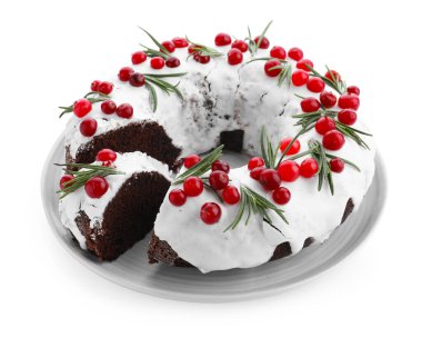 Beyaz yaban mersinli ve biberiyeli lezzetli Noel pastası.