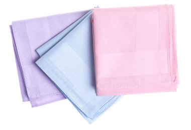 Beyaz, üst görünümde izole edilmiş farklı stil mendiller.