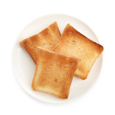 Kızarmış ekmek dilimleri beyaza izole edilmiş, üst manzara