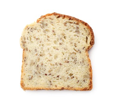 Ekmek dilimlenmiş, tohumlar beyaza izole edilmiş.