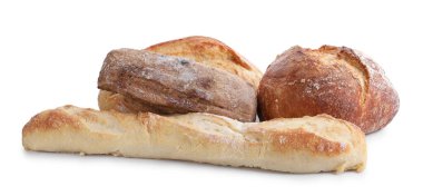 Beyaz üzerine izole edilmiş farklı ekmek türleri