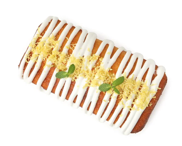 Lezzetli limonlu pasta krema, tat ve nane ile süslenmiş beyaz, üst manzara