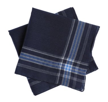 Folded handkerchiefs isolated on white, top view. Stylish accessory