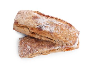 Beyazda izole edilmiş lezzetli ciabatalar. Taze ekmek.