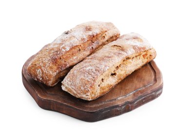 Beyazda izole edilmiş lezzetli ciabatalar. Taze ekmek.