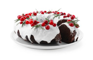 Beyaz yaban mersinli ve biberiyeli lezzetli Noel pastası.