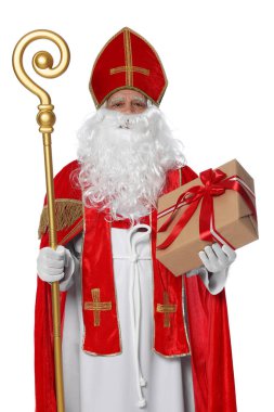 Aziz Nicholas 'ın beyaz arka planda Crozier ve hediyesi.