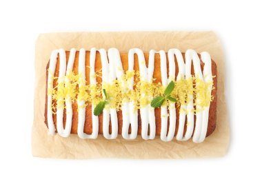 Lezzetli limonlu pasta krema, tat ve nane ile süslenmiş beyaz, üst manzara