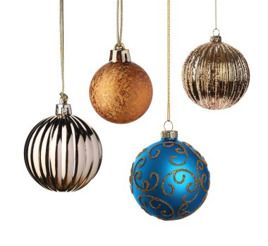 Noel topları beyazlara izole edilmiş, koleksiyona. Şenlikli süsler