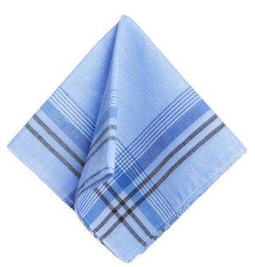 Bir açık mavi kareli kumaş mendil beyaz üzerine izole edilmiş.