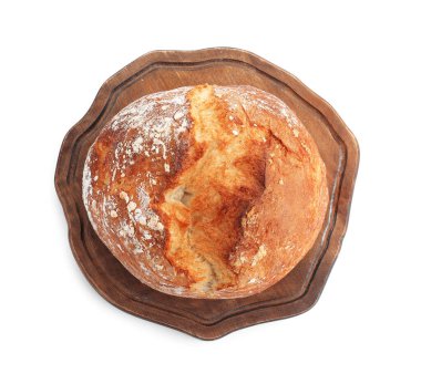 Lezzetli taze ekmek. Beyazın üstünde izole edilmiş, üst manzara.