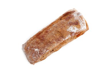 Lezzetli ciabatta beyazda izole edilmiş, üst manzara. Taze ekmek.
