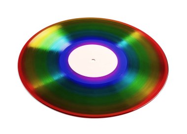 Beyaz üzerine izole edilmiş gökkuşağı renklerinde vinil kayıt