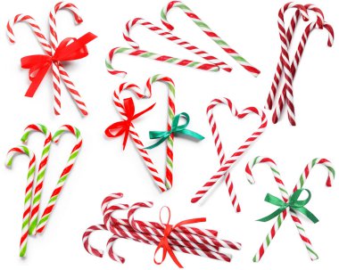 Noel şeker kamışları beyazlar üzerinde izole, set