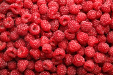 Arka plan olarak taze ahududu, üst manzara