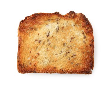 Ekmek dilimlenmiş ve tohumları beyaz, üstten görünüyor.