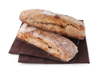 Beyazda izole edilmiş lezzetli ciabatalar. Taze ekmek.