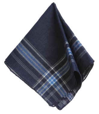 One dark blue checkered fabric handkerchief isolated on white