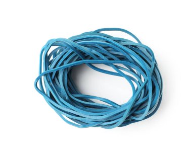 Birçok mavi lastik bant beyaz, üst görünümde izole