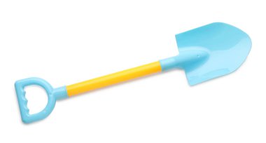Plastik kürek beyaza izole edilmiş, üst manzara. Çocukların plaj oyuncağı.