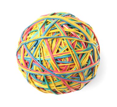 Beyazlar üzerinde izole edilmiş renkli lastik bantlardan yapılmış top