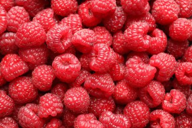 Arka plan olarak taze ahududu, üst manzara