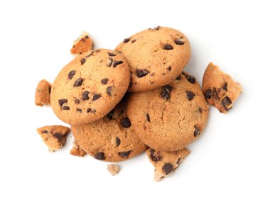 Lezzetli çikolatalı kurabiyeler beyaz, üst manzara