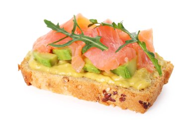 Somon, roka ve avokado soslu leziz bruschetta.