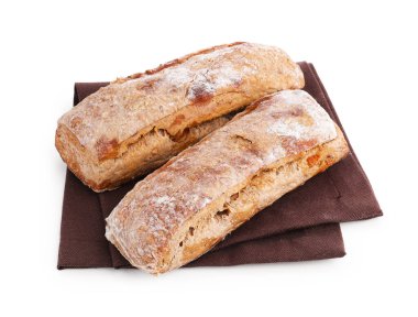 Beyazda izole edilmiş lezzetli ciabatalar. Taze ekmek.