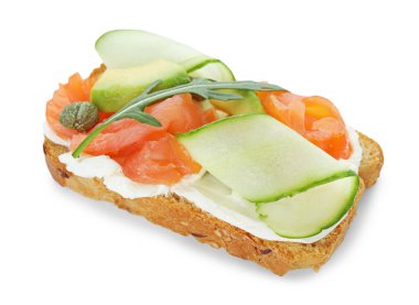 Somon, roka, avokado ve krem peynirli leziz bruschetta.