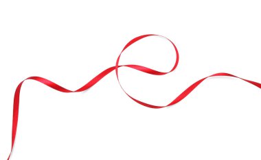 Güzel kırmızı kurdele beyaza izole edilmiş, üst manzara