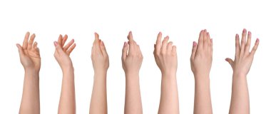 Beyaz üzerinde izole kadın elleri, fotoğraf koleksiyonu