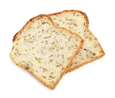 Ekmek dilimleri ve beyaz tohumlar.